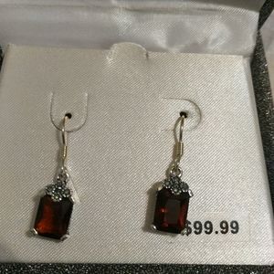 Marcasite in Sterling Silver Garnet Cubic Zirconia Earrings
